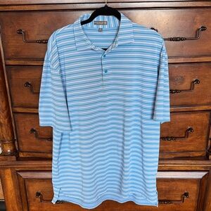Peter Millar Light Blue and White Striped Polo Shirt